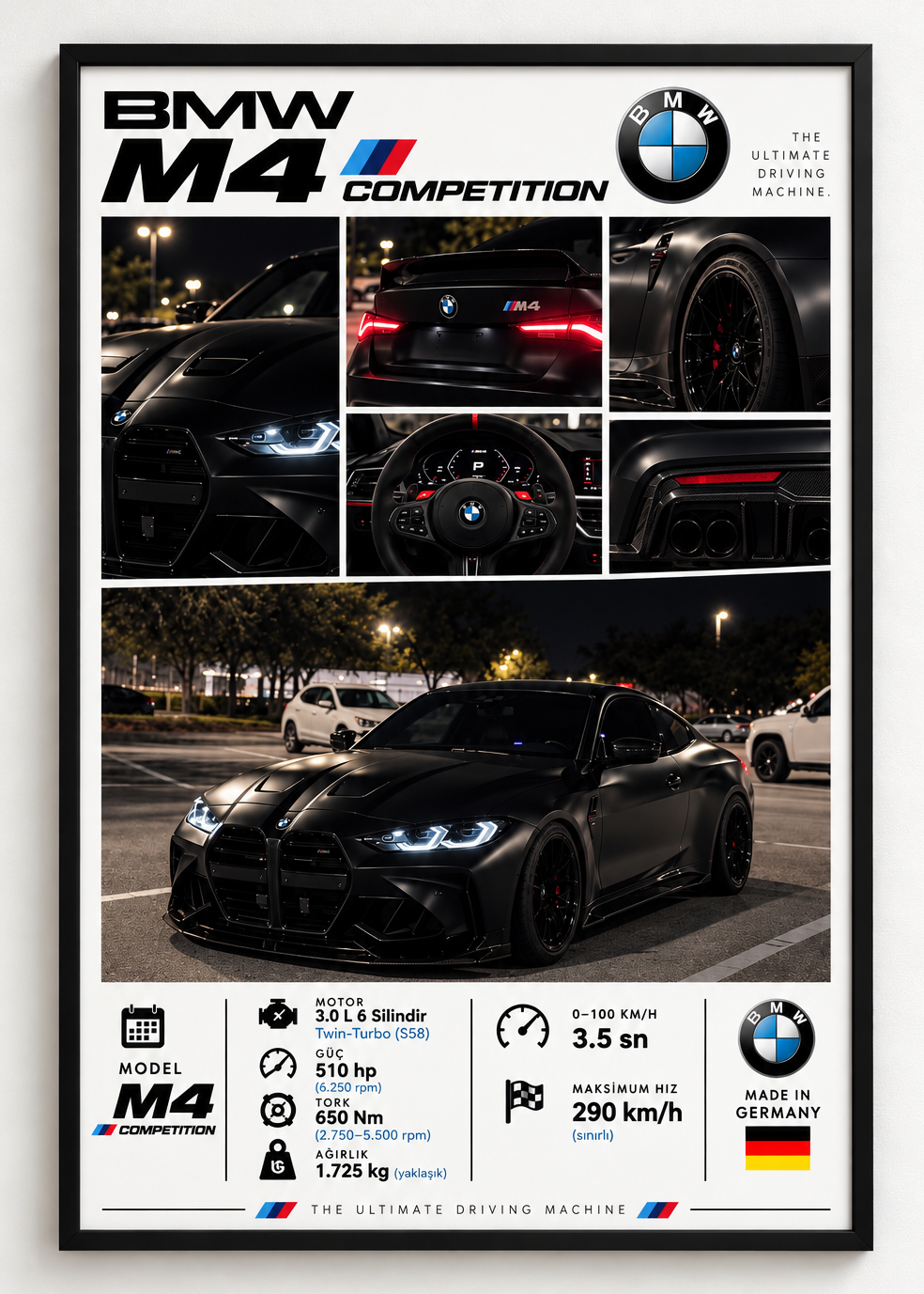 BMW M4 Competition Çerçeveli Poster