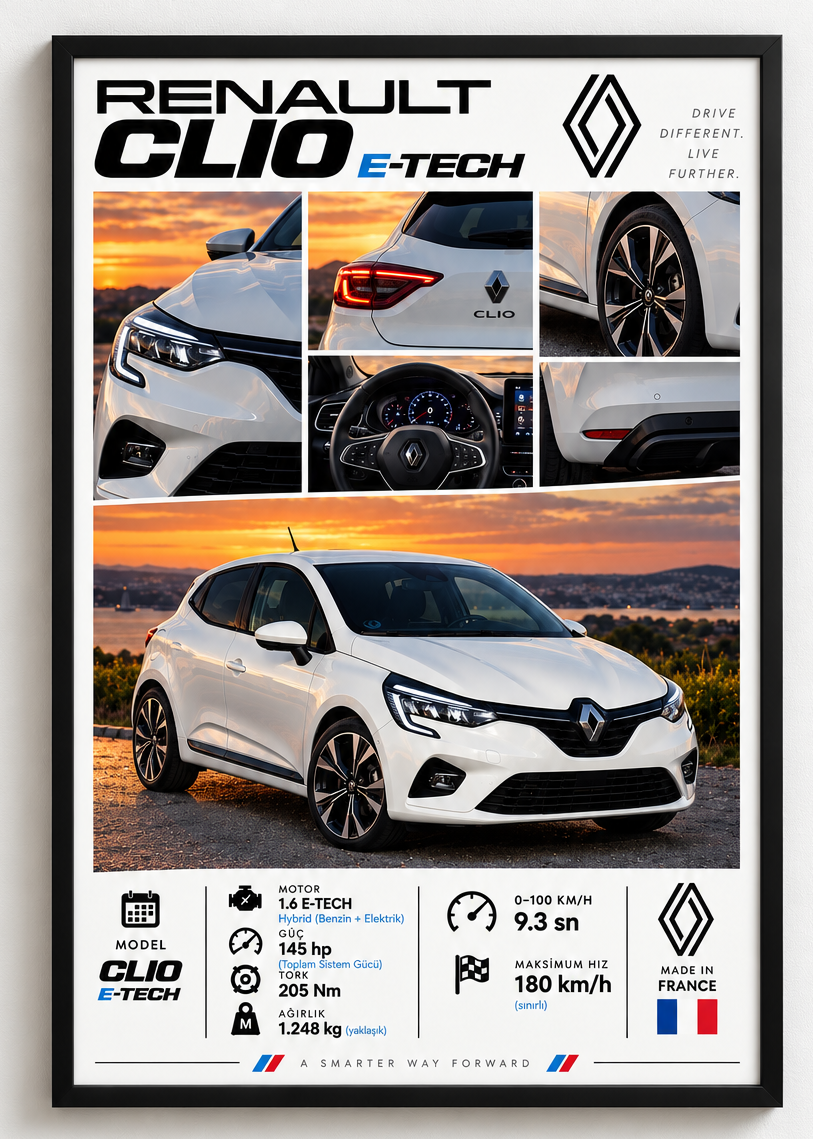 Renault Clio E-Tech Çerçeveli Poster