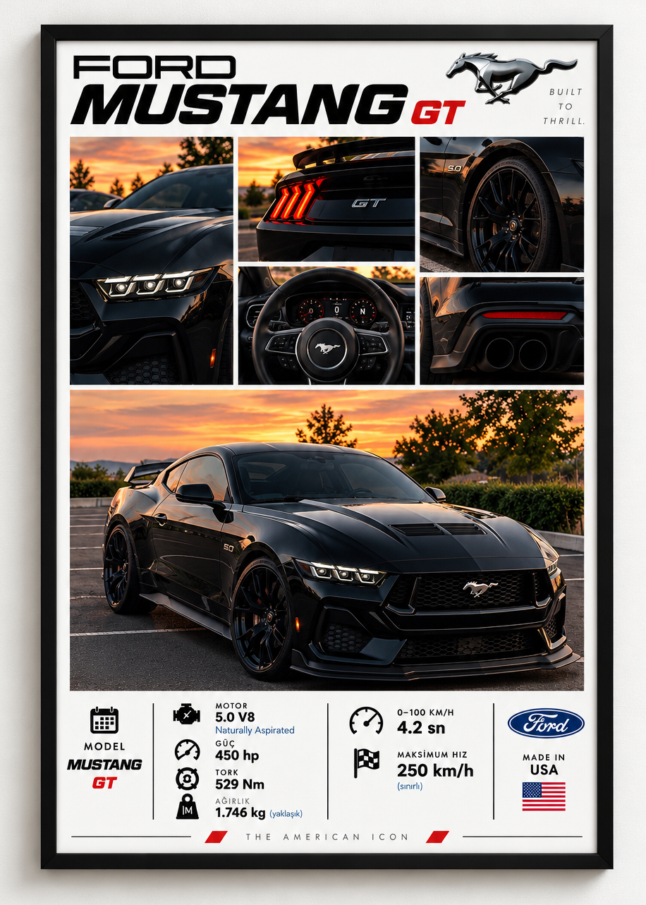 Ford Mustang GT Çerçeveli Poster