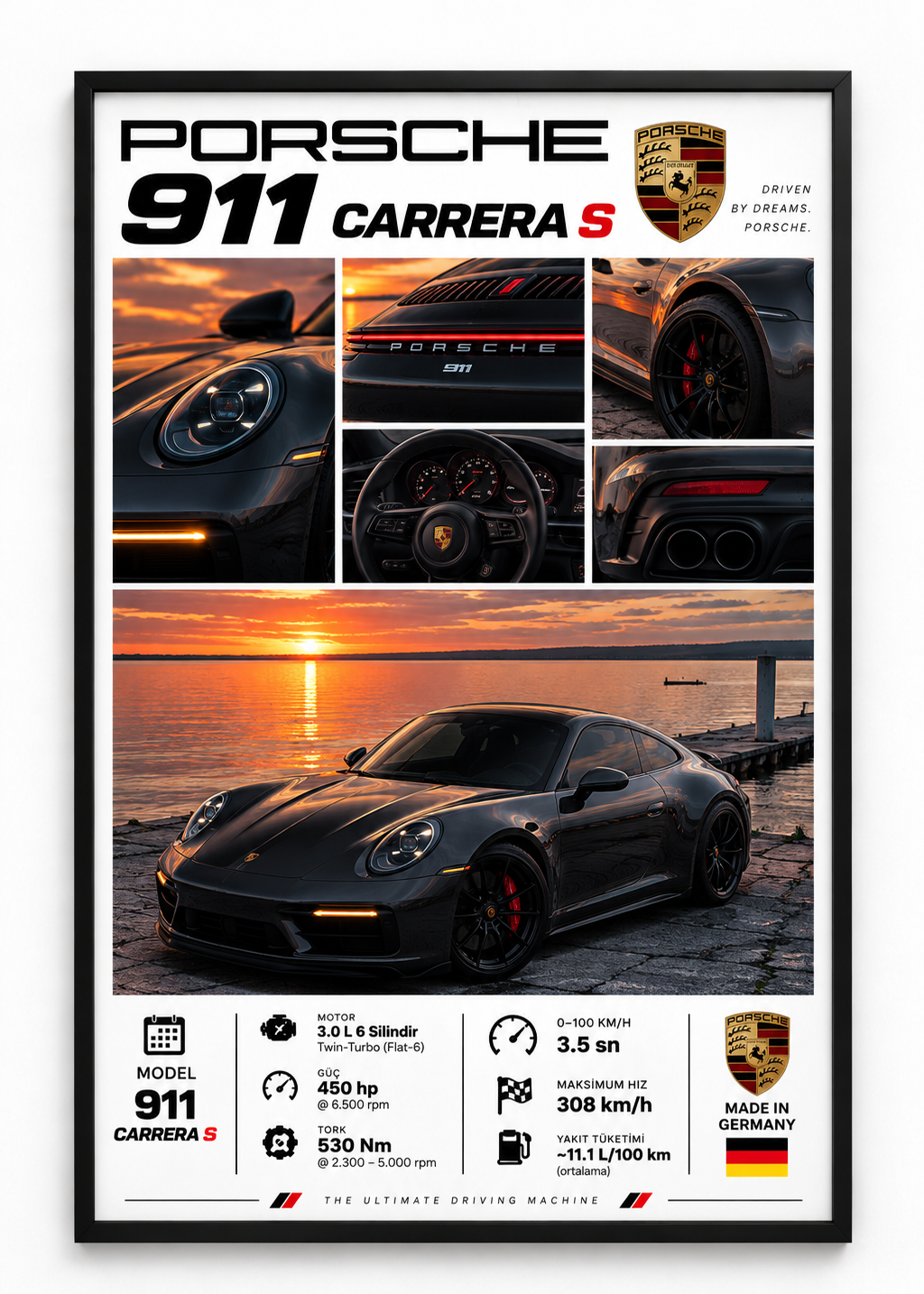 Porsche 911 Carrera S Çerçeveli Poster